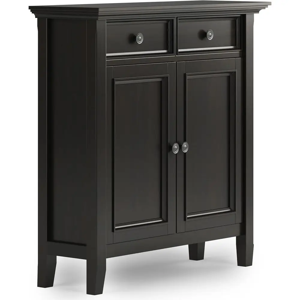 

36 Transitional Storage Cabinet in Hickory Brown with Drawers and Adjustable Shelves for Entryway or Living Room