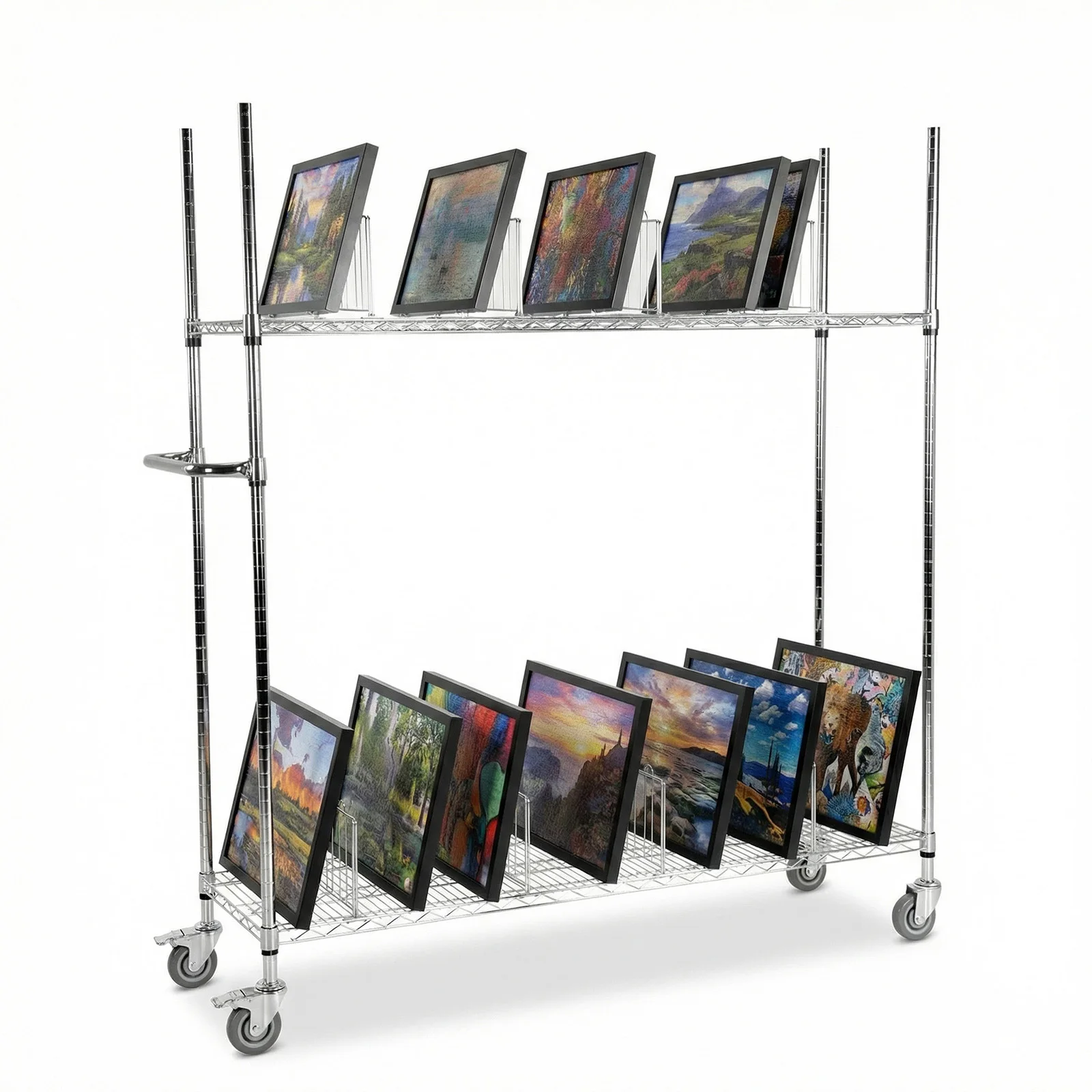 

Metal Cardbot 59x17.72x66.93inch 2-Tier Carton Storage Rack with Wheels & Dividers for Home Supermarket Warehouse Commercial