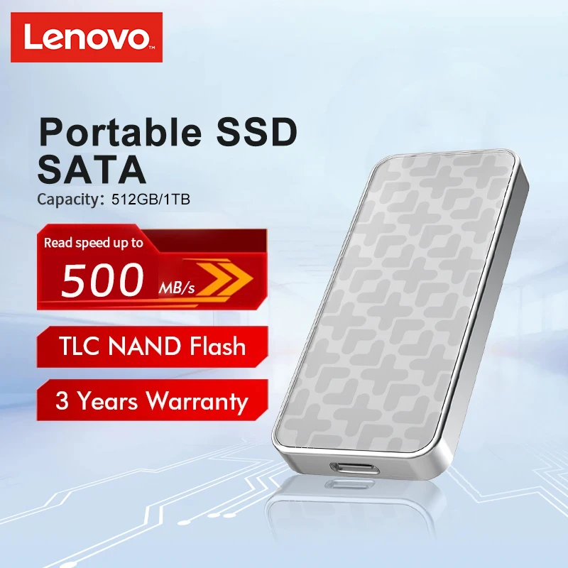 Lenovo Portable SATA SSD 512GB 1TB External Hard Drive High-speed Mobile Solid State Drive External Storage Decives for PC