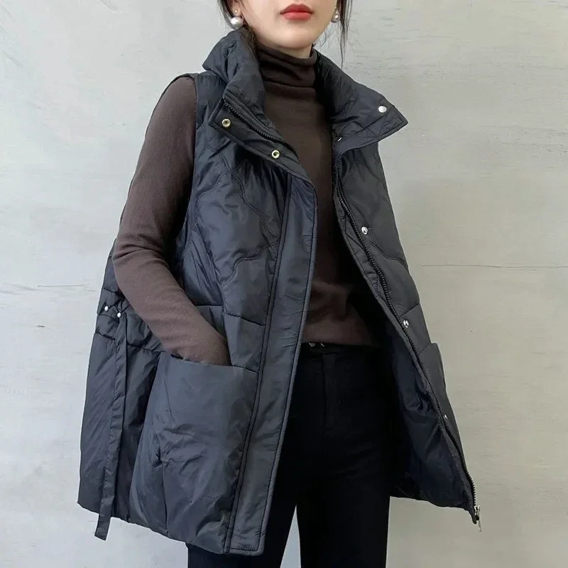 

Women's Down Cotton Vest Coat Autumn Winter Short Stand Collar Sleeveless Cotton Jacket Female Casual Quilted Waistcoat New B326