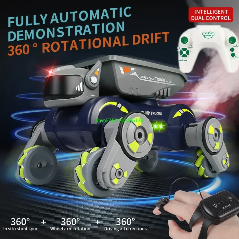 Watch Smart Gesture Sensing Remote Control Robot Dog Car 2.4G 4WD Light Music Spray Deformation 360° Rotation RC Dog Car Boy Toy