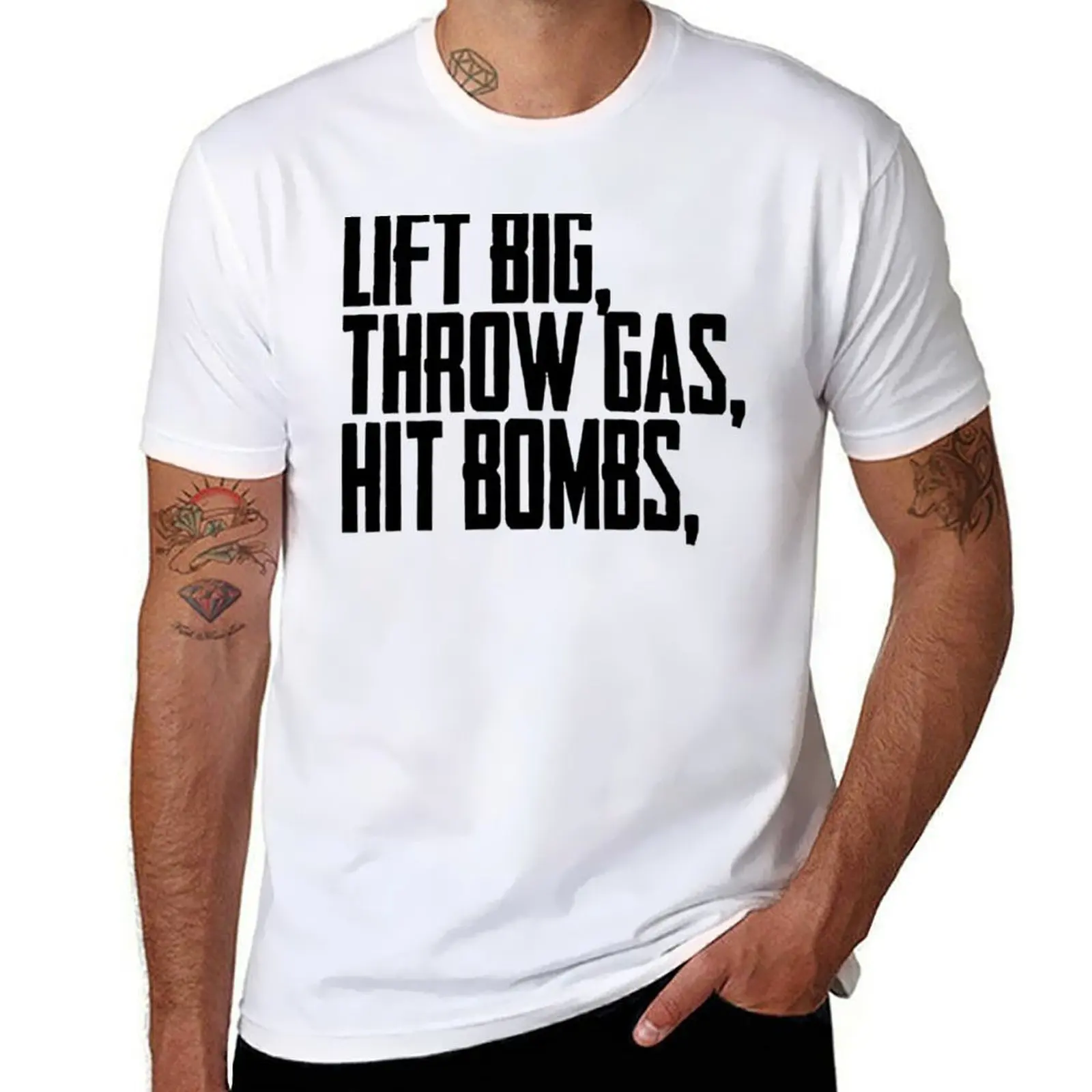 

Lift Big Throw Gas Hit Bombs T-Shirt man t shirts graphic t shirt men 100% cotton luxury brand T-Shirt