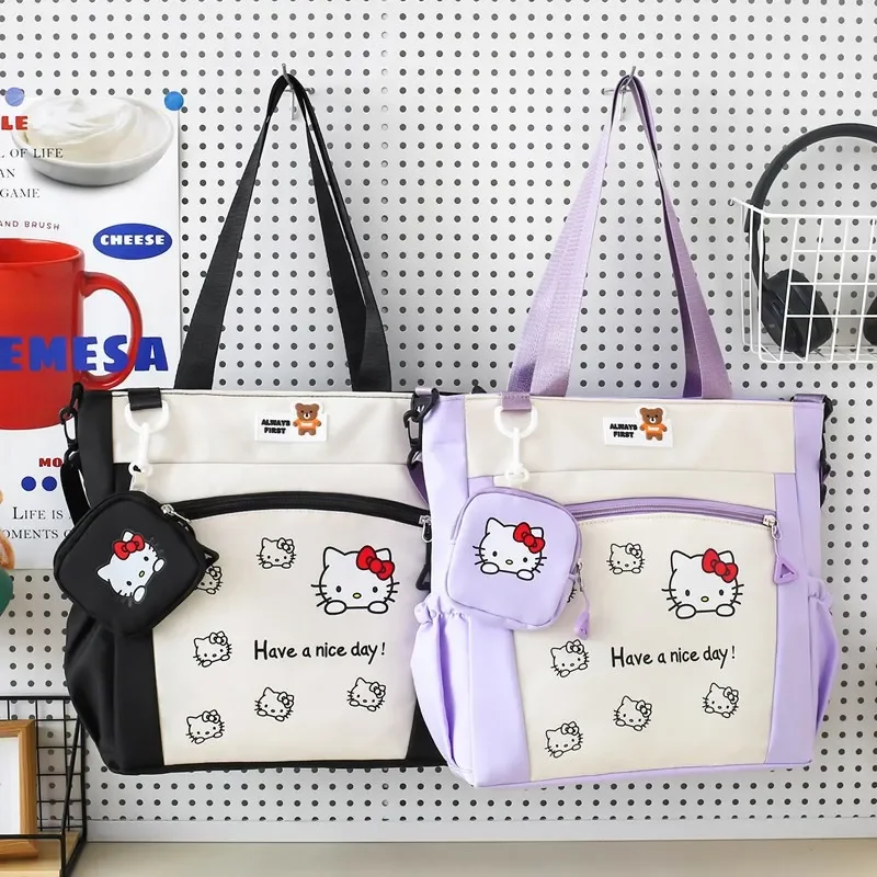 مرحبا كيتي حقيبة كروسبودي الكرتون فتاة سعة كبيرة طالب Kawaii حضور فئة حقيبة تعليمية كل مباراة حقيبة يد ألوان متباينة