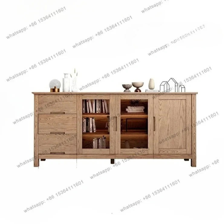 

Nordic Solid Wood Storage Cabinet Living Room Storage Cabinet Ash Wood with Door Tea Sideboard Cabinet