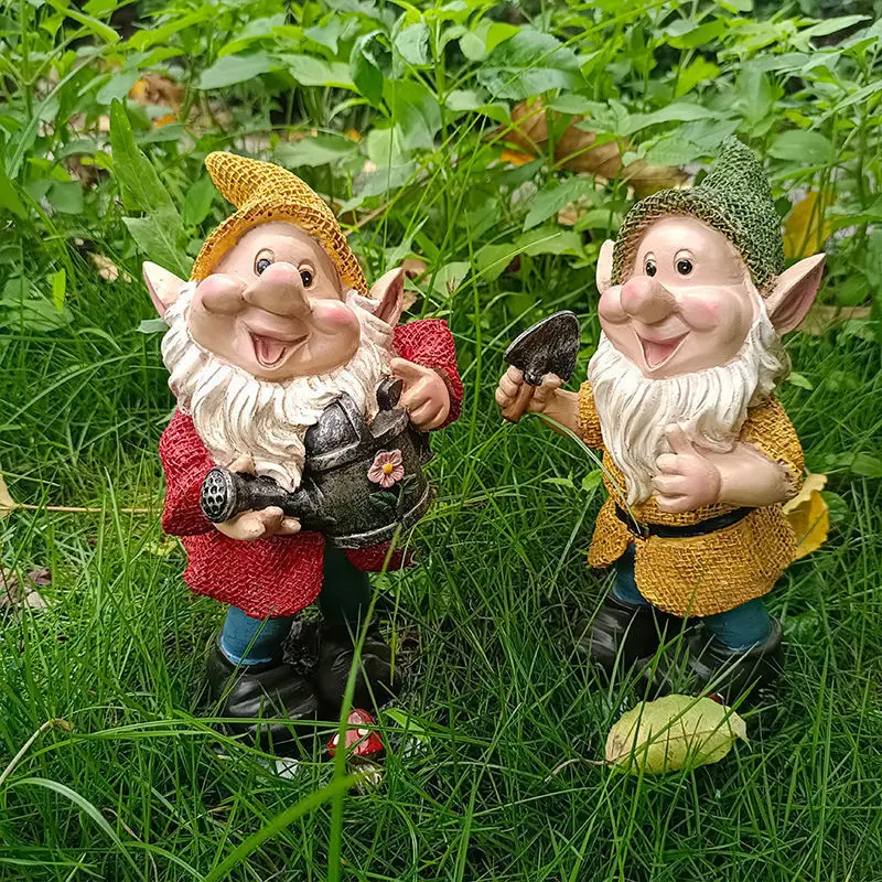 Retro Cartoon Elf Dwarfs Resin Ornaments Outdoor Garden Courtyard Villa Sculpture Crafts Layout Landscape Figurines Decoration