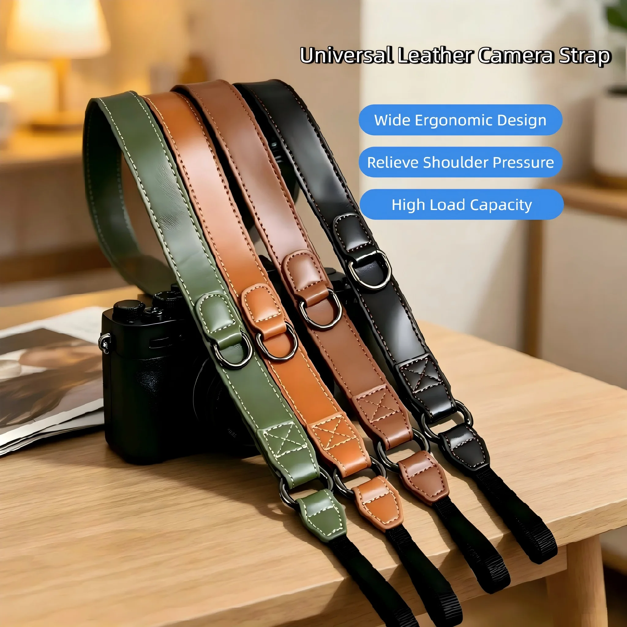 PU Leather Camera Strap, Adjustable Shoulder Neck Strap Quick Release, Wide Padded For Sony A7M4 A7C Fujifilm X-T5 Canon R50 R10