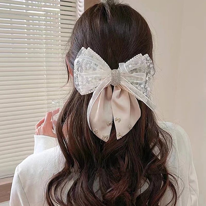 

Hairpin Satin Fabric Decorated Bow Rhinestone Black Large Size Hairpin Accessories For Women Girls