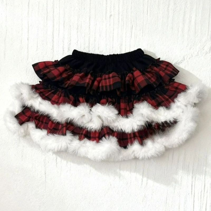 

Autumn Winter Kawaii Lolita Fluffy Mini Skirts Women Sweet Plush Short Pumpkin Cake Skirt Sa Line Pleated Skirt Y2k Faldas Mujer