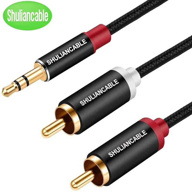 

3.5mm to 2RCA auxiliary cable, headphone male to male jack adapter nylon braided wire, suitable for smartphones, MP3 players