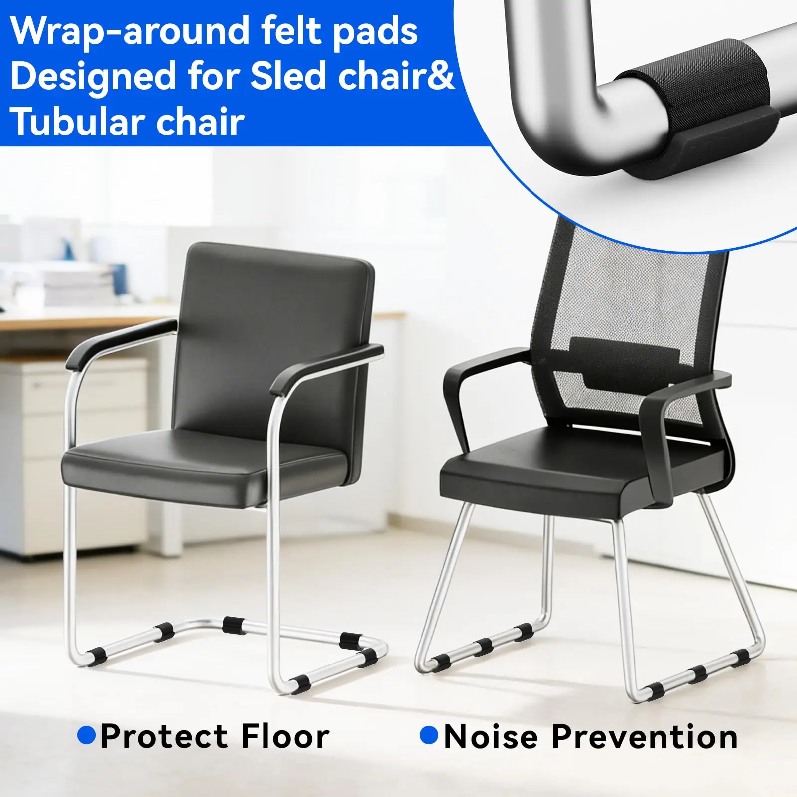 6/12pcs Wrap-Around Felt Chair Leg Floor Protectors Furniture Pads for Sled Chair & Tubular Chair
