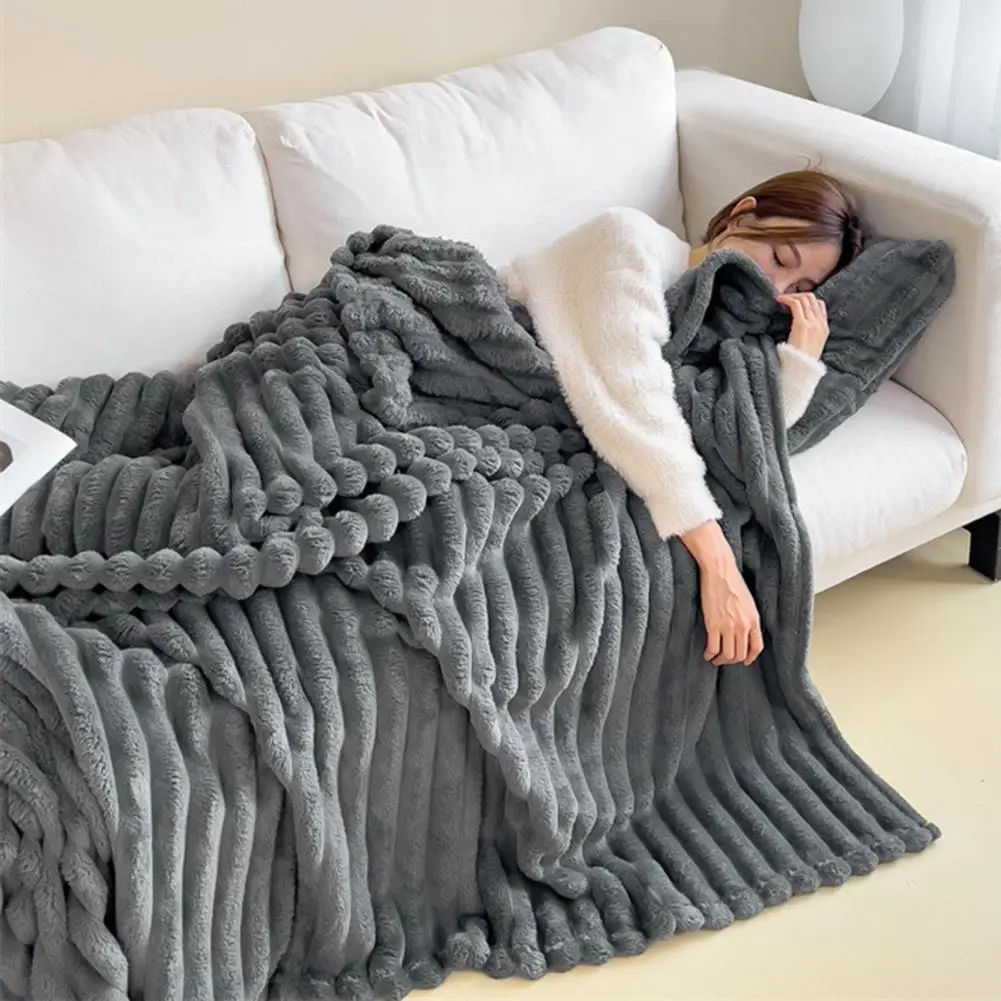 Cozy Furry Throw Blanket Cozy Plush Furry Throw Blanket Thick Fluffy Bubble Blanket for Couch Bed Soft Warm Solid Color for Room