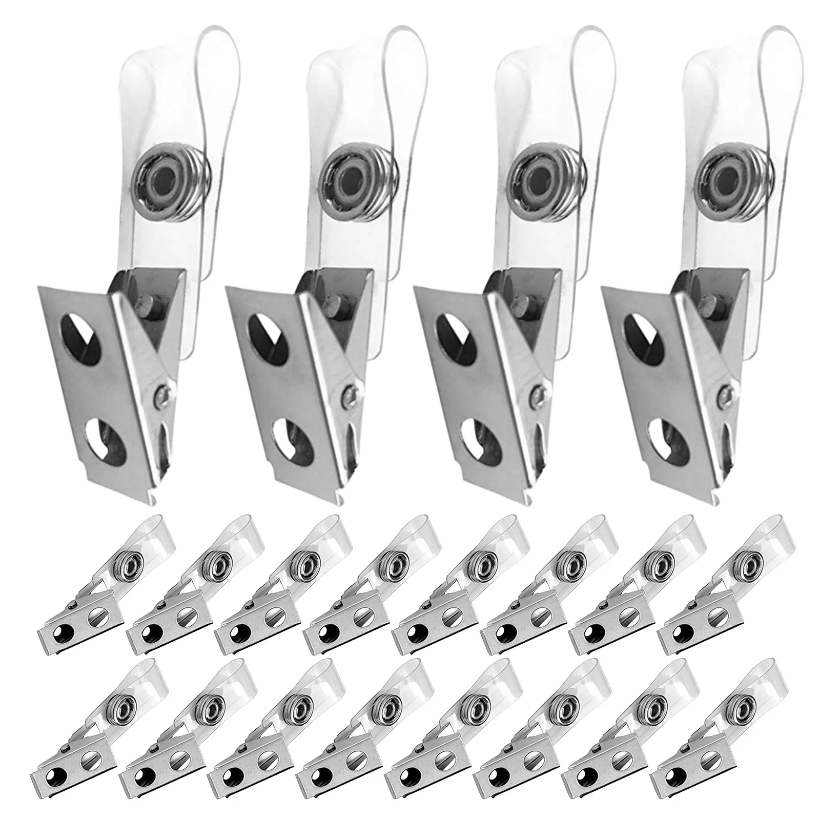 

250pcs Chest Card Double Hole Metal Badge Clips Clear Pvc Straps Id Holder Clamps For Work Name Tags Small Badge Holder Clips