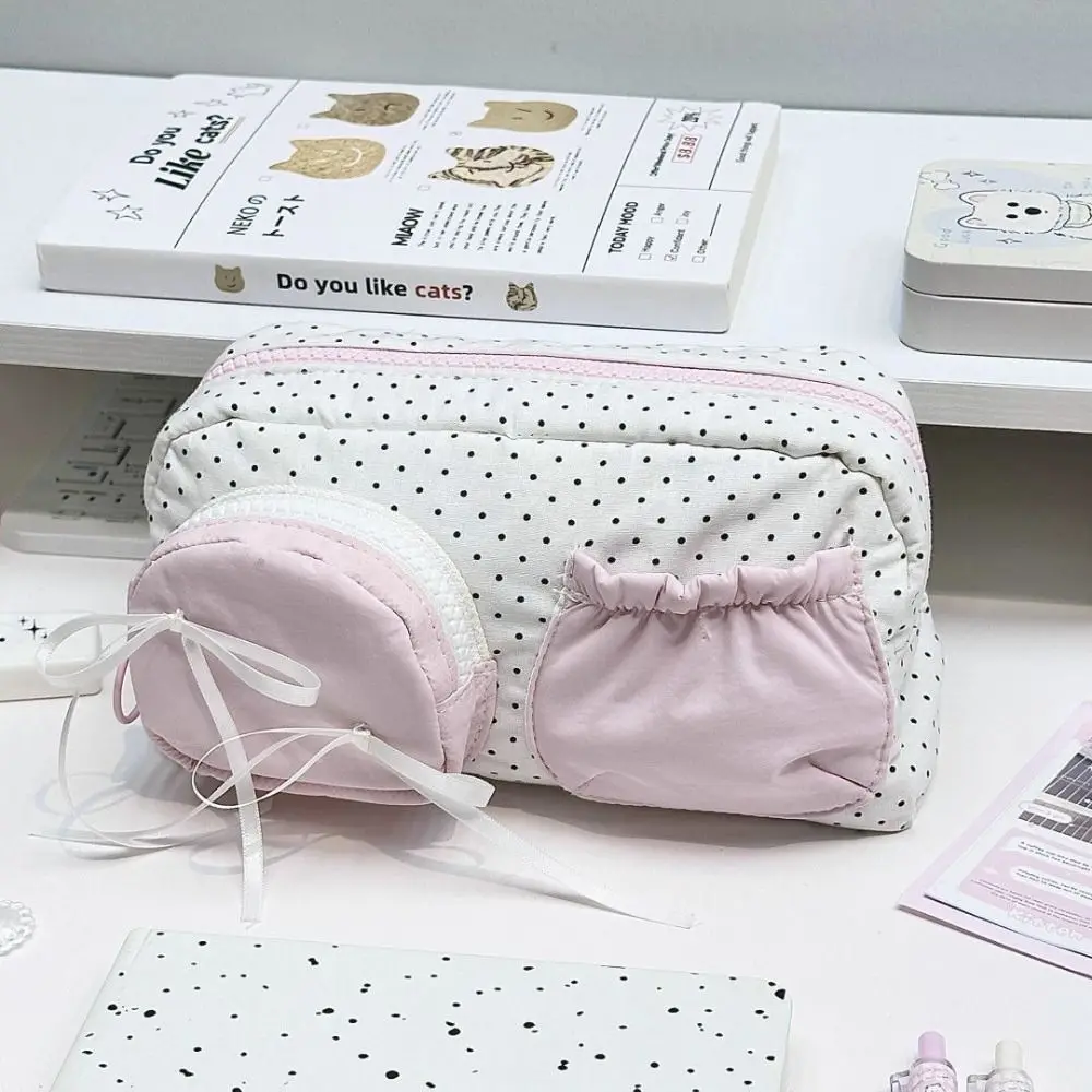 كارتون لطيف القوس القلم حقيبة لينة الوردي مقلمة سعة كبيرة القرطاسية حقيبة التخزين هدية الطالب