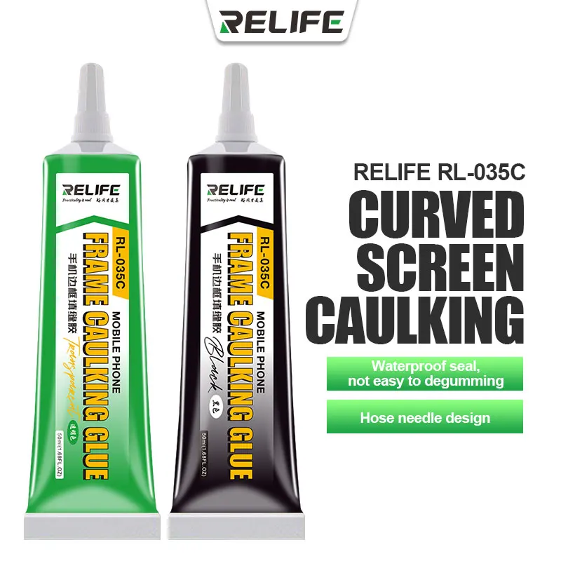Relife RL-035C Curve Screen Caulking Glue Waterproof Sealing Fast Curing Glue Transparent Black Glue for Curved Screen Repair