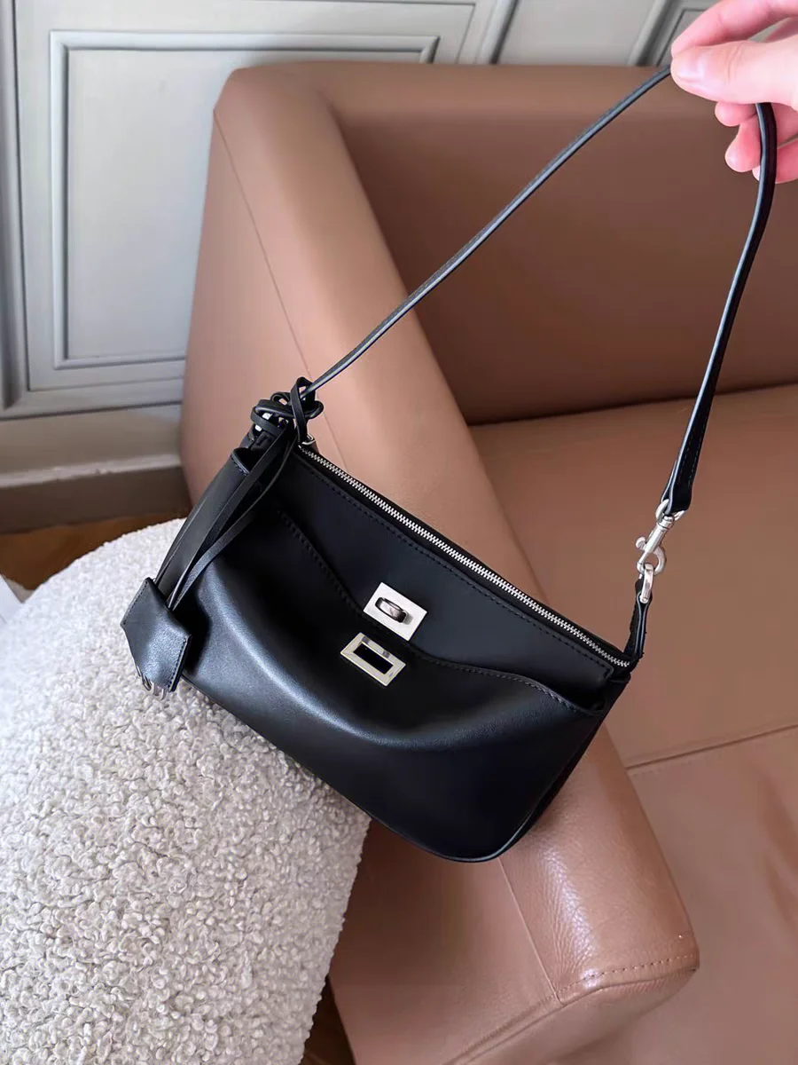 New Advanced  Underarm Lock Buckle Small Square Leather Motorcycle Handbag Single Shoulder Slant Cross  Bag