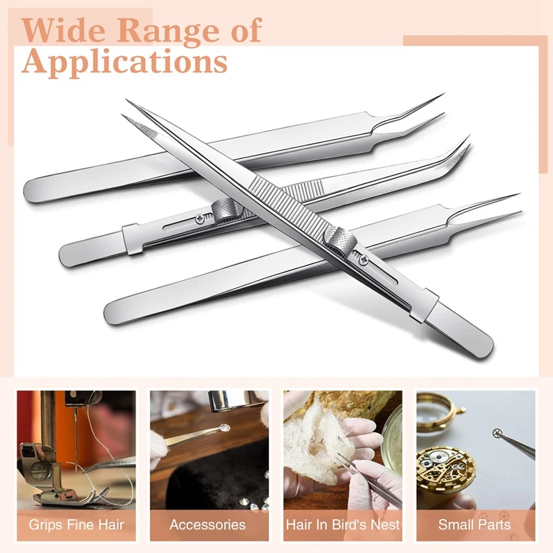 4Pcs Precision Tweezers Set Curved Tweezers Locking Tweezers For Crafts Electronics Laboratory Jewelry Making Soldering