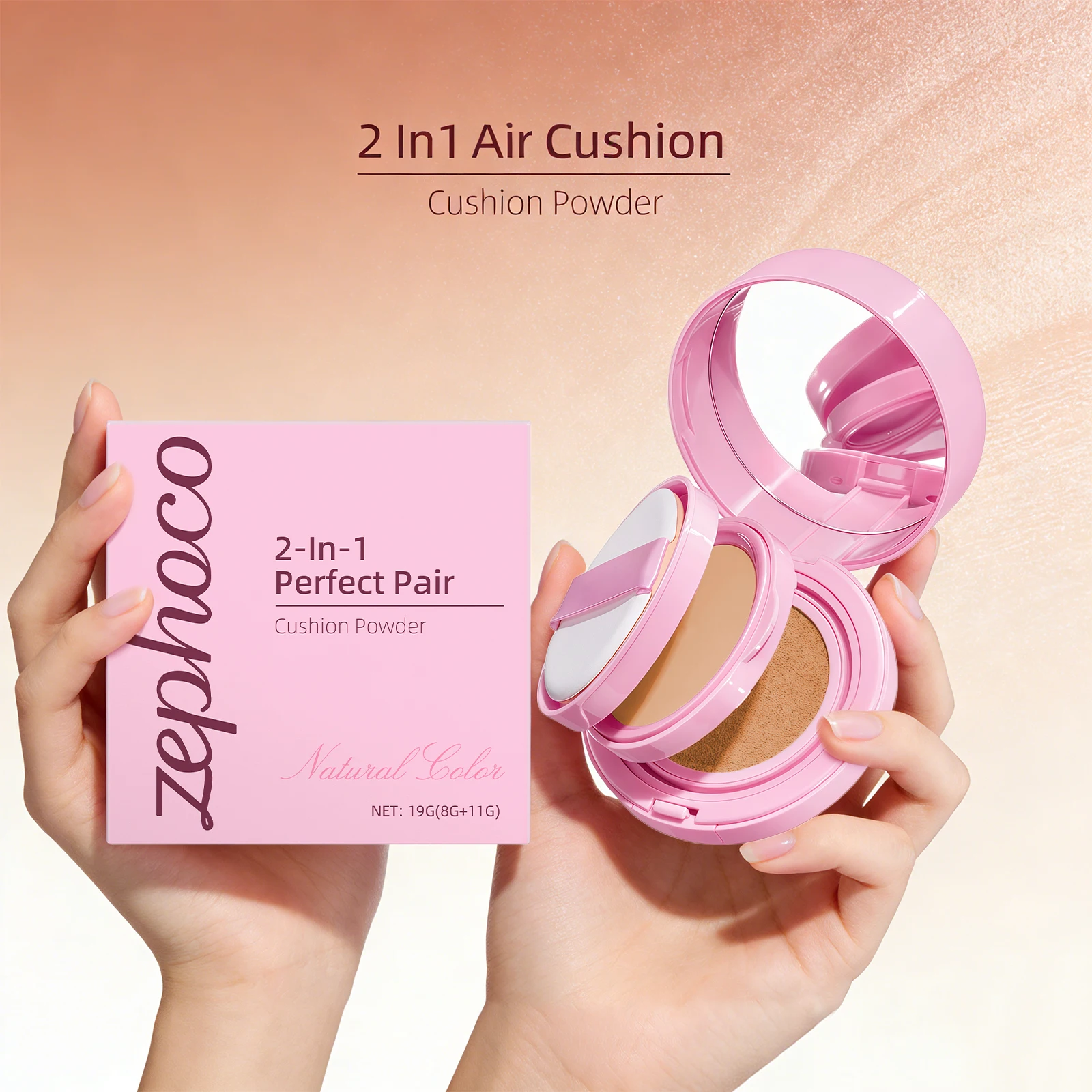 2 in 1 Air Cushion Powder Concealer Foundation Light Natural Long Lasting Oil-Control Waterproof Makeup Foundation Base Cosmetic