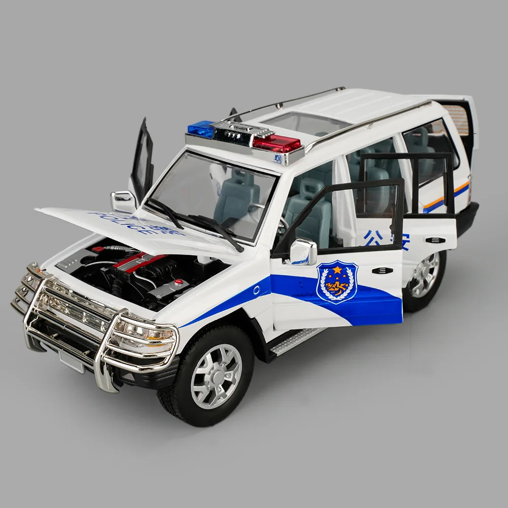 1:18 Pajero SUV Policyjny Model Samochodu ze Stopu Metalu, Odlewany, z Dźwiękiem i Światłem, Zabawka dla Dzieci, Pojazd