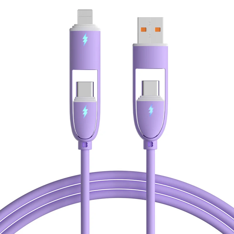 آيفون هواوي Xiaomi USB C نوع C كابل بيانات البرق السريع 4 في 1 100 واط كابل شحن Pd السائل اللوحي فلاش شحن الحبل