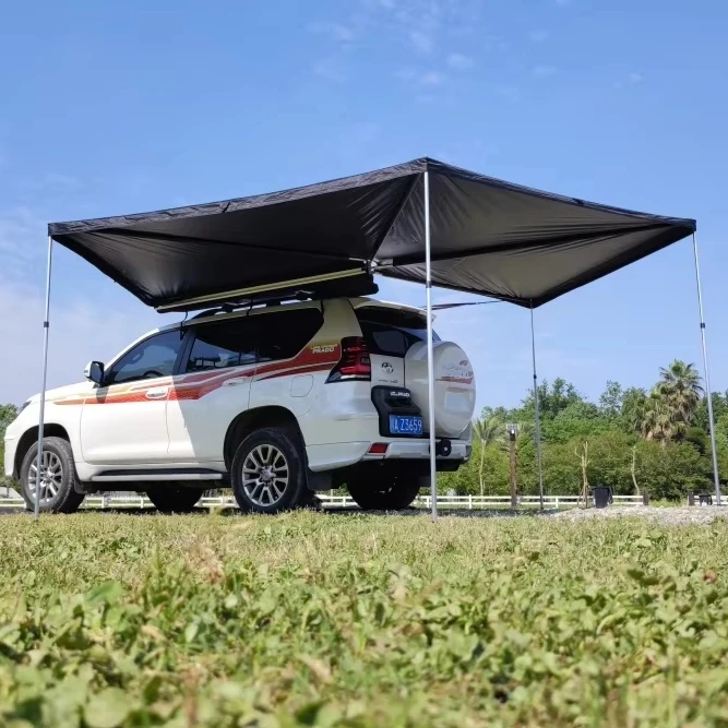 

Factory Price Cheap 270 Awning Outdoor Camping Two Size Car Side Roof Top Awning With Pole