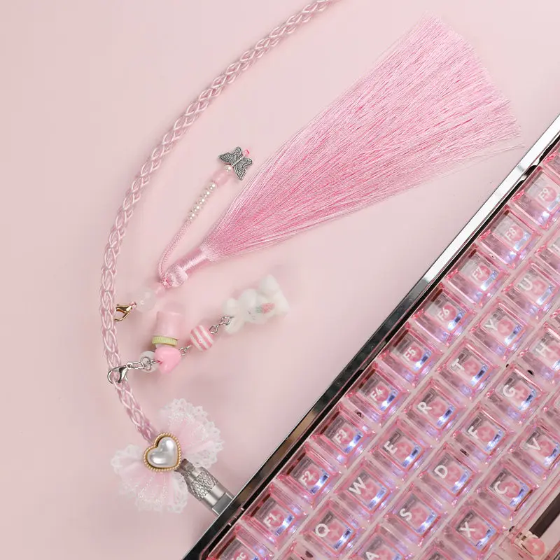 Custom QiaoQiaoMei Gradient Pink Glow Aviator Cable,8K Magnetic Axis Compatible Type-C Braided Data Line, Handmade Keyboard Wire