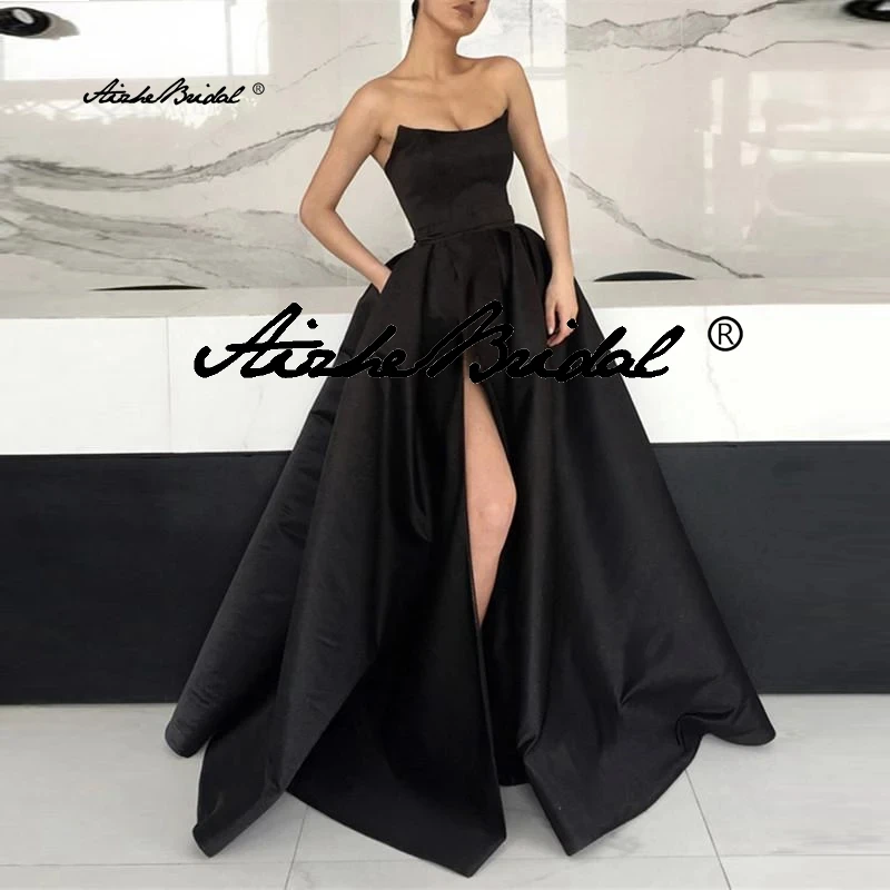 

Атласные вечерние платья Корсет без бретелек с высоким разрезом Простые вечерние платья Длинные вечерние платья Трапециевидные вечерние платья Платья для выпускного вечера