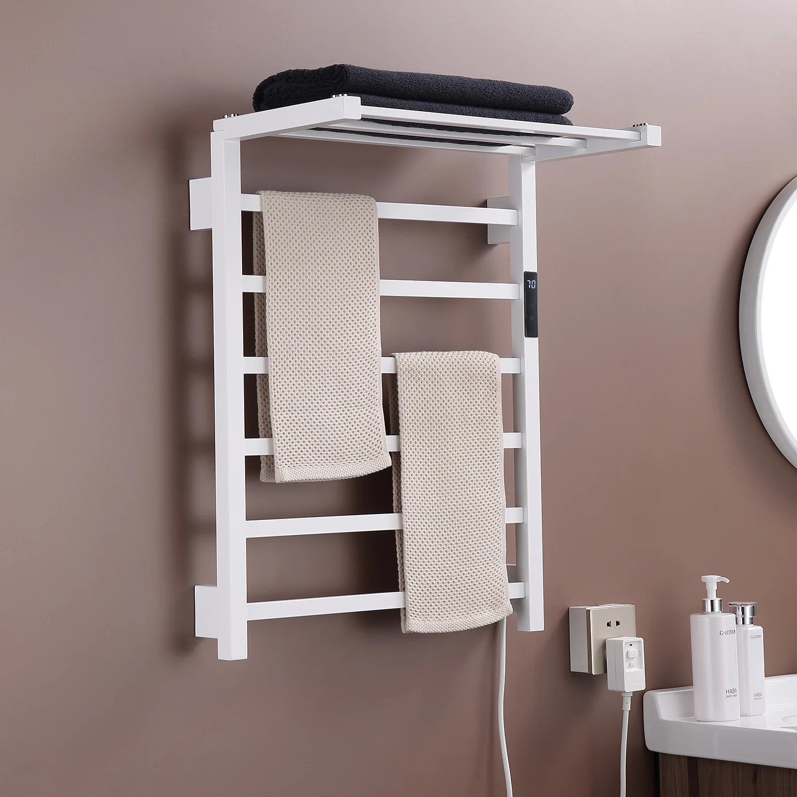 Gun Ash Electric Towel Rack Bathroom Storage Toilet Perforated Towel Rack Heating Drying Constant Temperature Wall Hanging