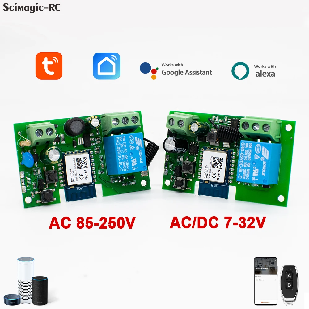 Tuya Smart WIFI Wireless Door Access Motor Switch 10A DC 5V 12V 24V 32V AC 220V 1 Channel Pulse Relay Module,RF433 Remote