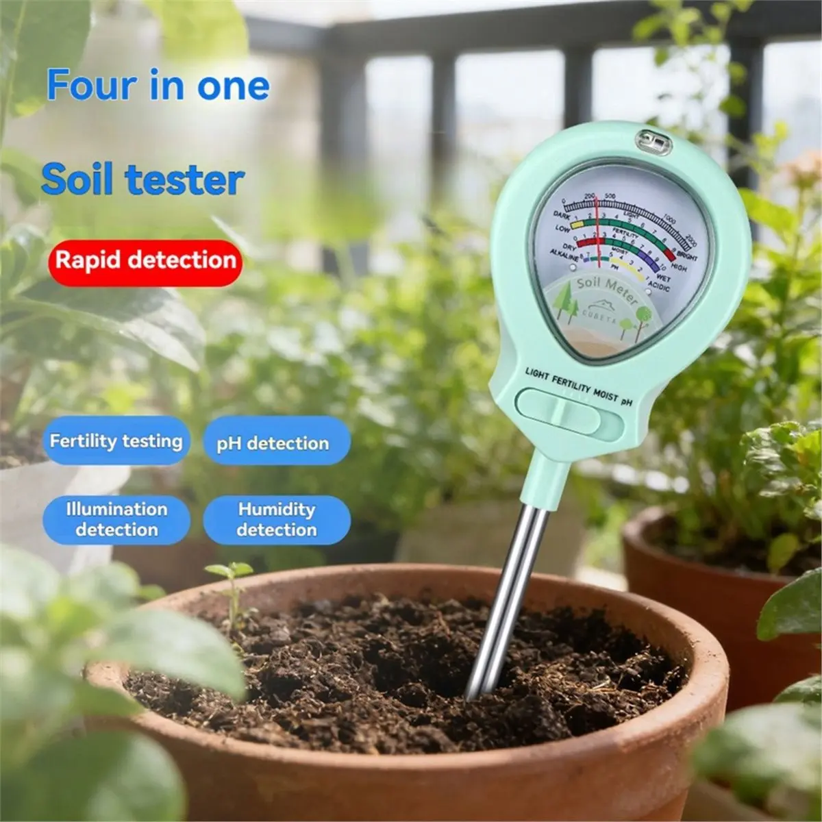 PHONE&GEAR 2PCS Soil Humidometer 4-in-1 Soil Tester Soil PH Light Intensity Fertility Humidity Meter Soil Moisture Meter for Fa