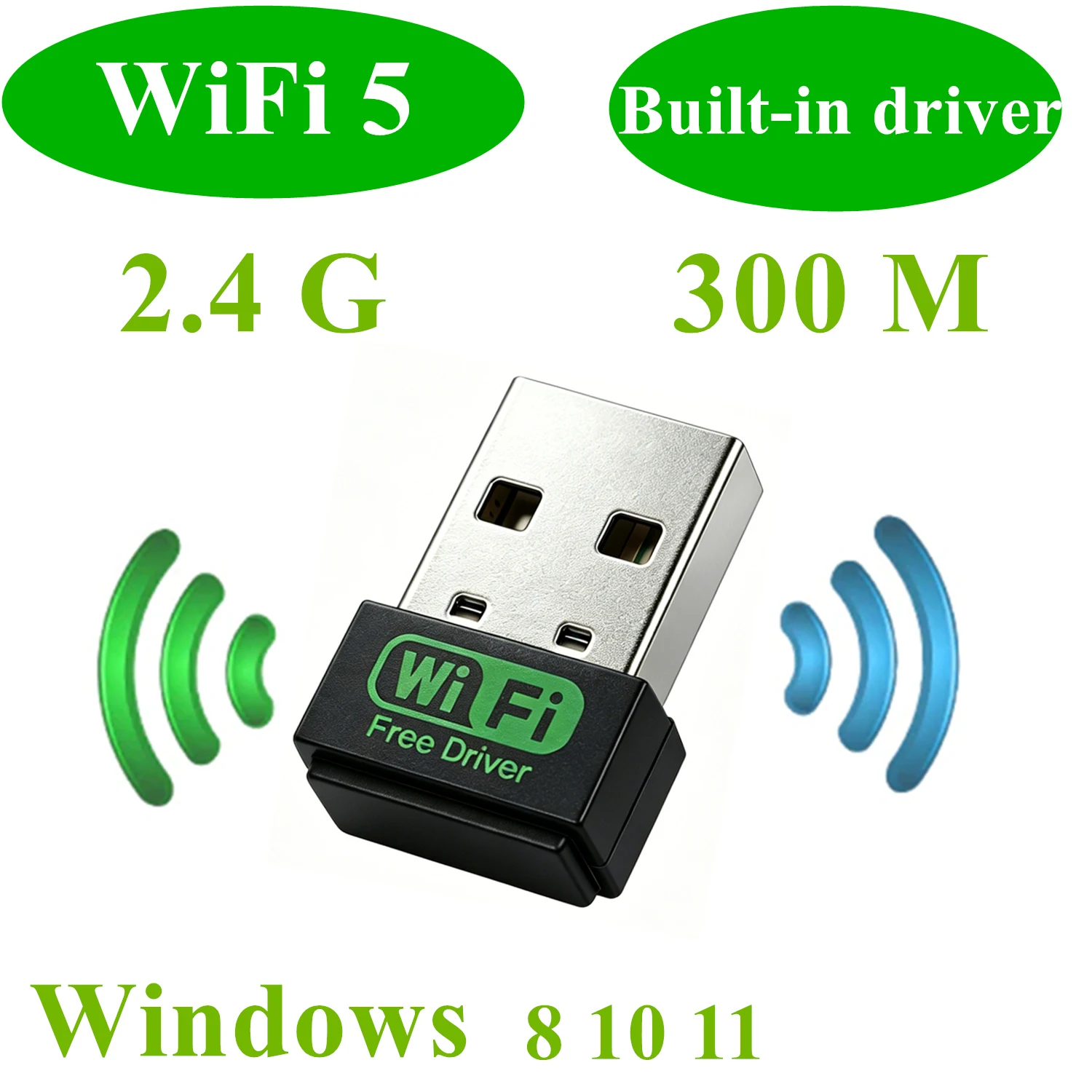 Mini USB WiFi Adapter for PC 300M, 2.4G Antenna Wireless Network Card WiFi Receiver For Winds 7/8/10/11