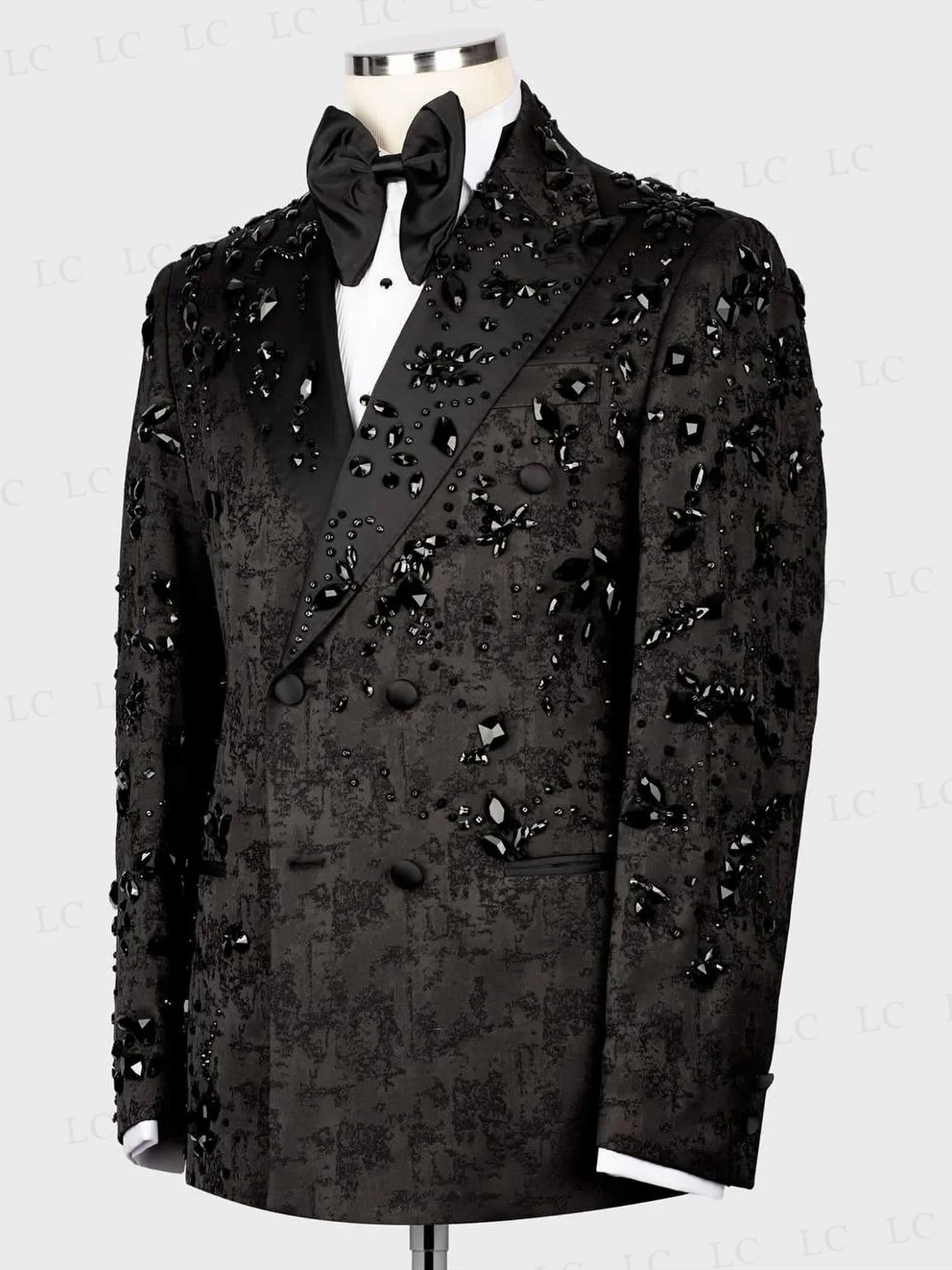 Floral 2 Pieces Men Suits One Button Blazer Pants Diamonds Beads Custom Made Uniform Plus Size Formal Prom Party Wedding Groom