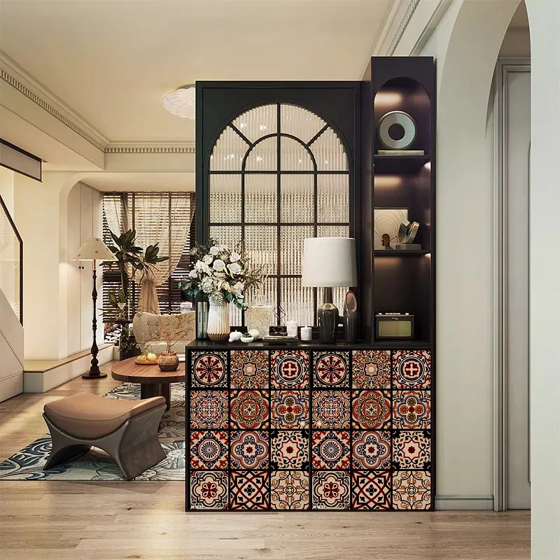 

French retro solid wood screen partition cabinet Changhong glass living room entry door American entrance cabinet home shelter