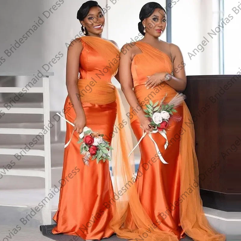 

Customized Long Orange Bridesmaid Dresses with Side Skirt Wedding Guest Party Gowns vestido de madrinha de casamento