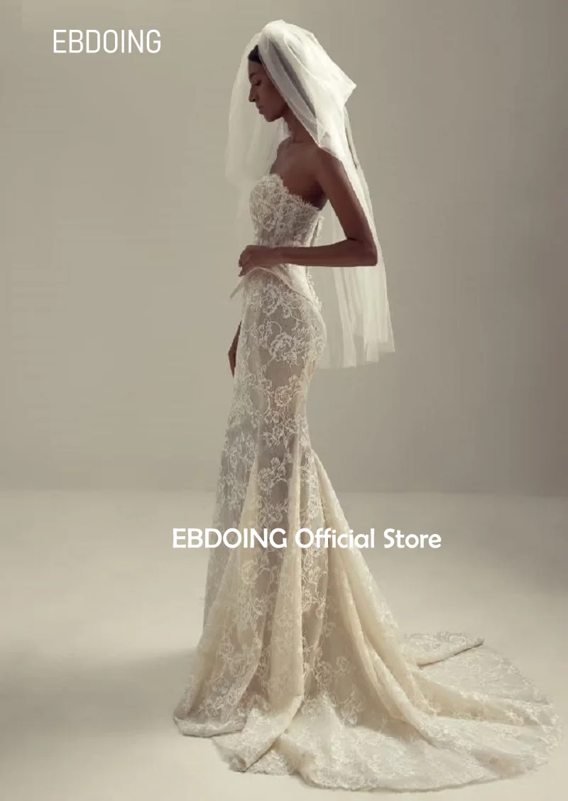 New Arrive Wedding Dresses Mermaid Lace Set Boat Neck Neckline Sleeveless Customized Bride Gowns Vestidos De Novias