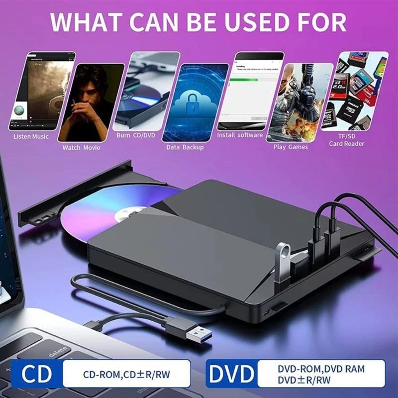 

7 Порт -внешний DVD -диск USB Тип C USB -портативный игрок для ноутбука DVD -диск 83ce