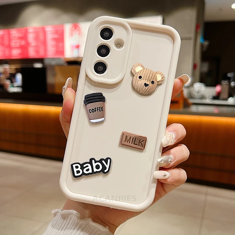 A 16 26 36 56 Cute 3D Bear Coffee Cartoon Silicone Case For Samsung Galaxy A16 A26 A36 A56 A06 Soft Matte Cover S24 Fe S25 Plus - náhled 6