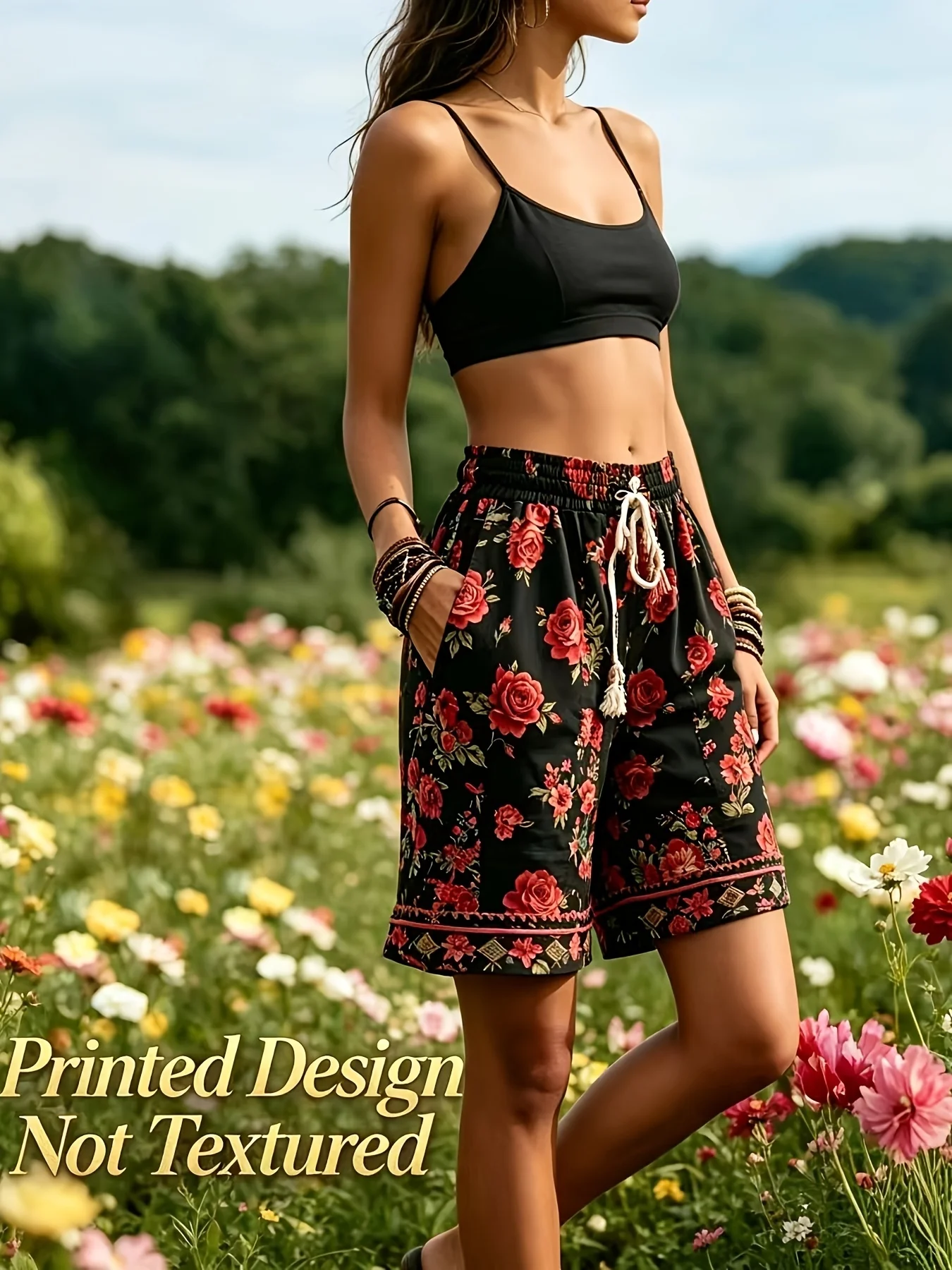 Spring and Summer Vintage Printed Bohemian Style Women's Shorts/For Vacation/Getaway by the Sea/Relaxed and Casual Style/Breathable and Comfortable Fabric/For Prairie/Desert/Camping/Parties/Daily Wear/Parties/Casual Outings/Multi-Scenario Adaptable