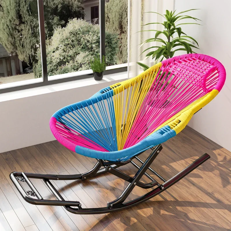 Rocking Chair Home Leisure Rocking Chair Adult Snap Lazy Colorful Leisure Balcony Rattan Creative Net Red Chair