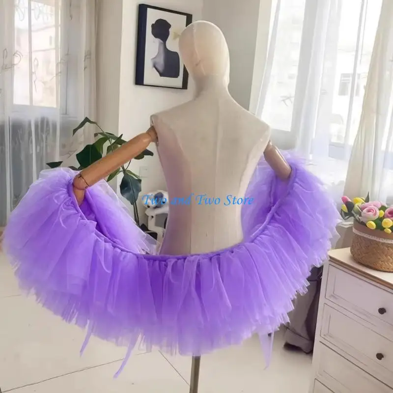 

HX6F Layered Tulle Shawl With Ruffle Edging Multiple Shoulder Wrap For Evening Party