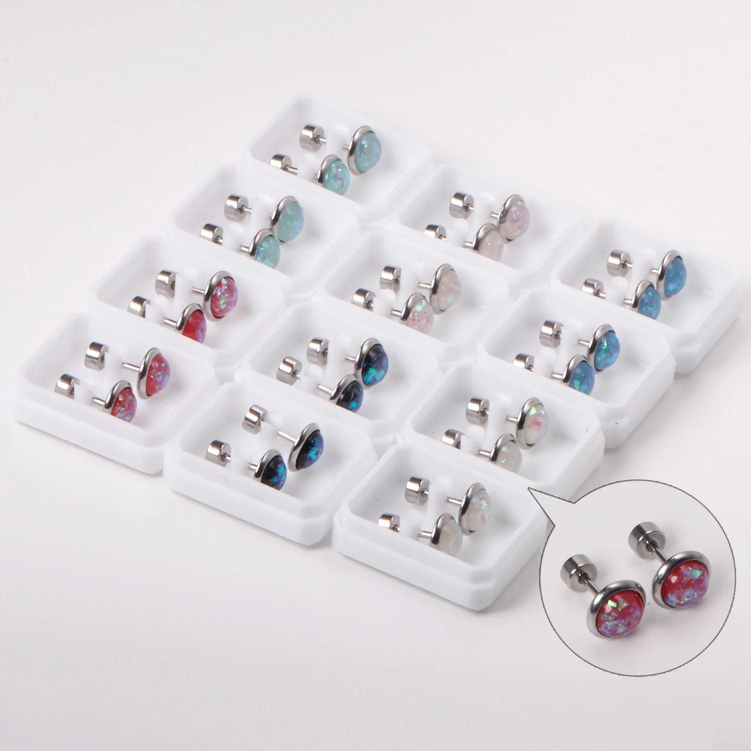 12 Pairs Set Cute round Mixed Rhinestone Screwback Stud Earrings Stainless Steel Deluxe Light Luxury Jewelry for Women
