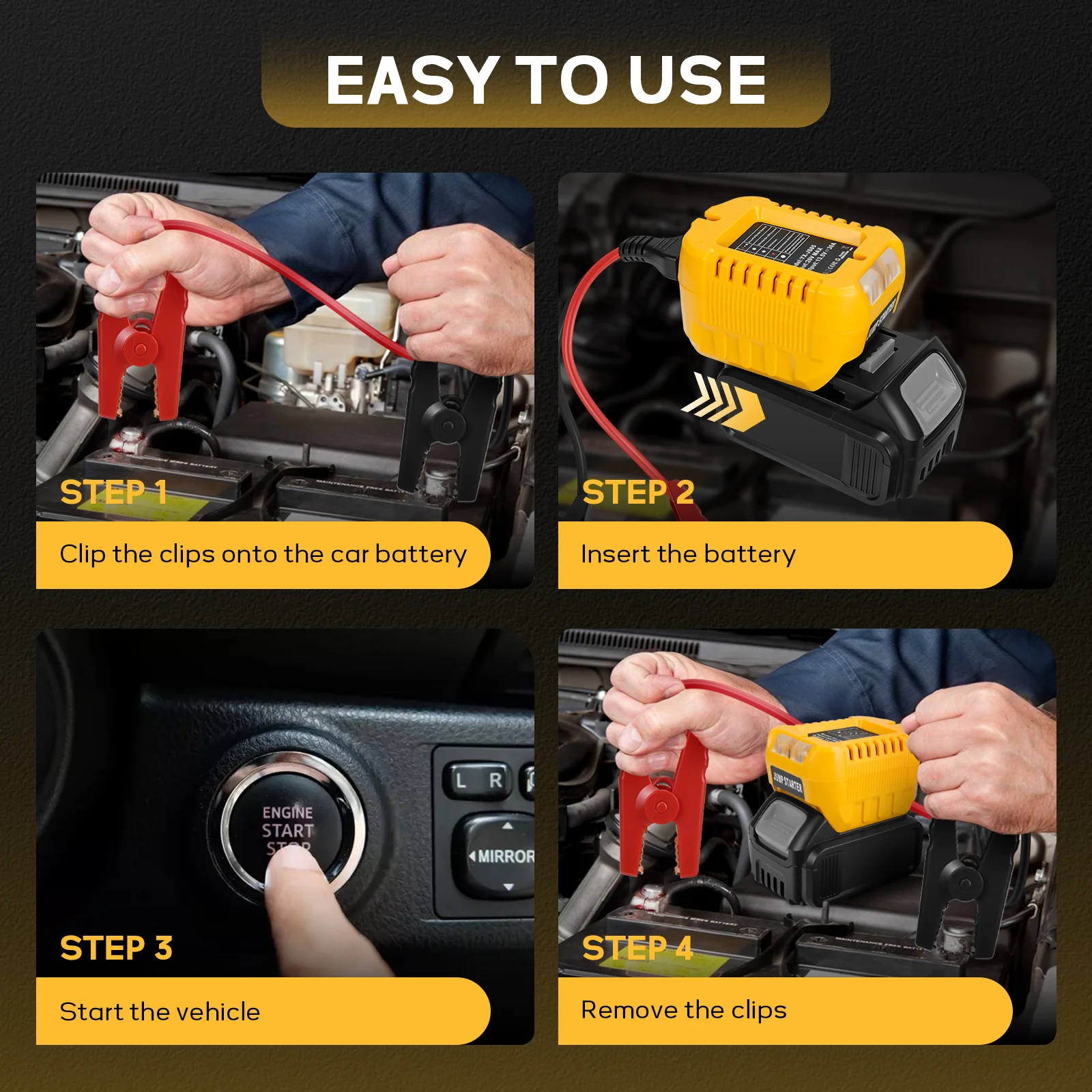 Jumper Cables with Clips for Dewalt 20V Battery 10AWG Automotive Booster Cable Line Emergency Jump Starter Leads (No Battery)