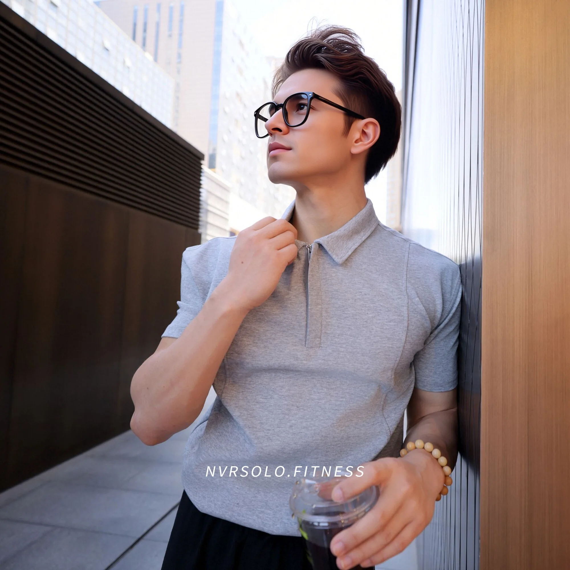 Light Business Series Men's Polo Collar with Hidden Zipper Design to Enhance Body Shape