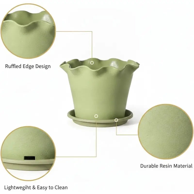 5Pcs Large Flower Plant Pots with Drainage Holes & Trays, Indoor Outdoor Planter Containers for Pothos and Various House Plants