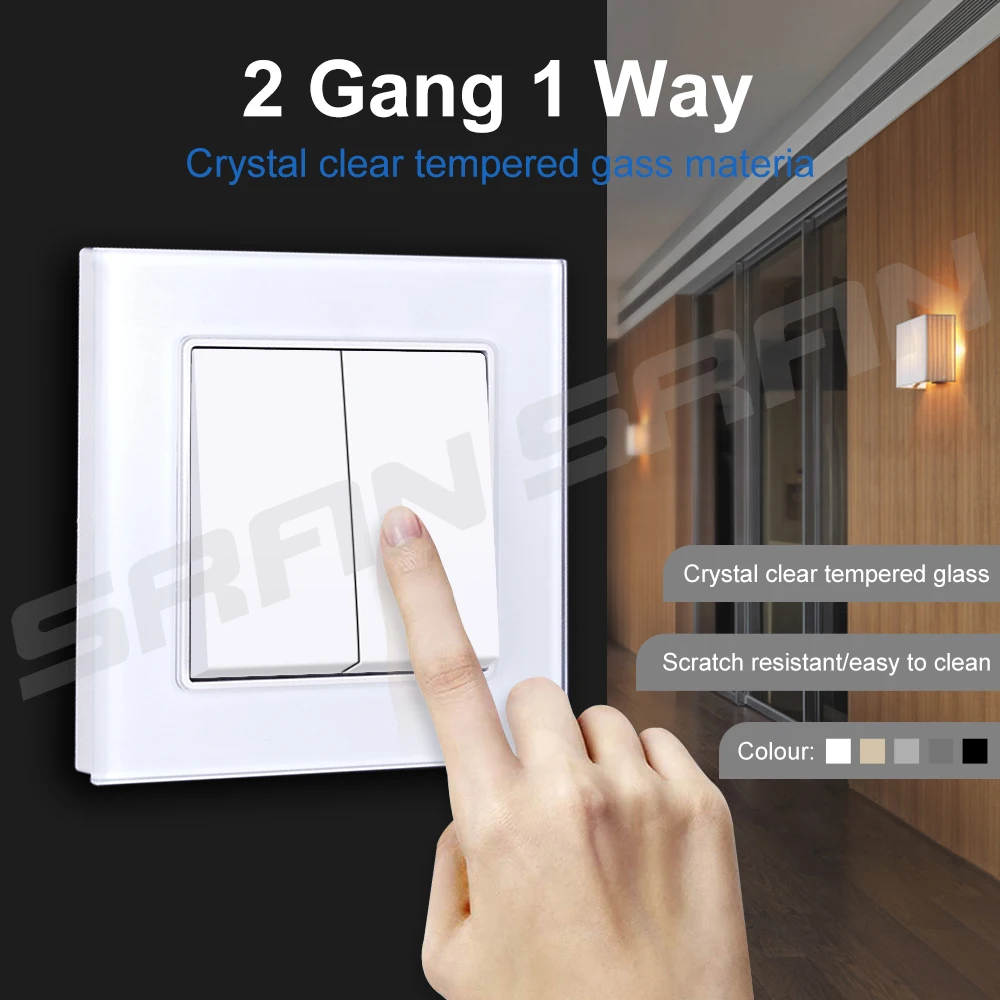 VISWE EU Standard Wall Light switch 2Gang 1Way 2Way 3Way 82*82mm Tempered Glass Panel Household Button Switch ON OFF