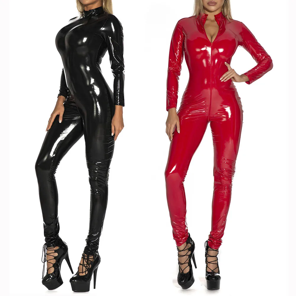 بدلة نادي ليلية بدون حمالات بدلة نادي لامعة ذات مظهر رطب بدلة كلوبوير لامعة من جلد البولي يوريثان بدلة مرنة معتدلة