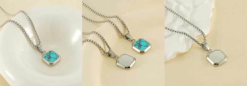 Mode Anhänger Für Männer Edelstahl Schmuck Vintage Platz Intarsien Stein Anhänger Halskette Punk Stil Männer Geschenk – Detail 10