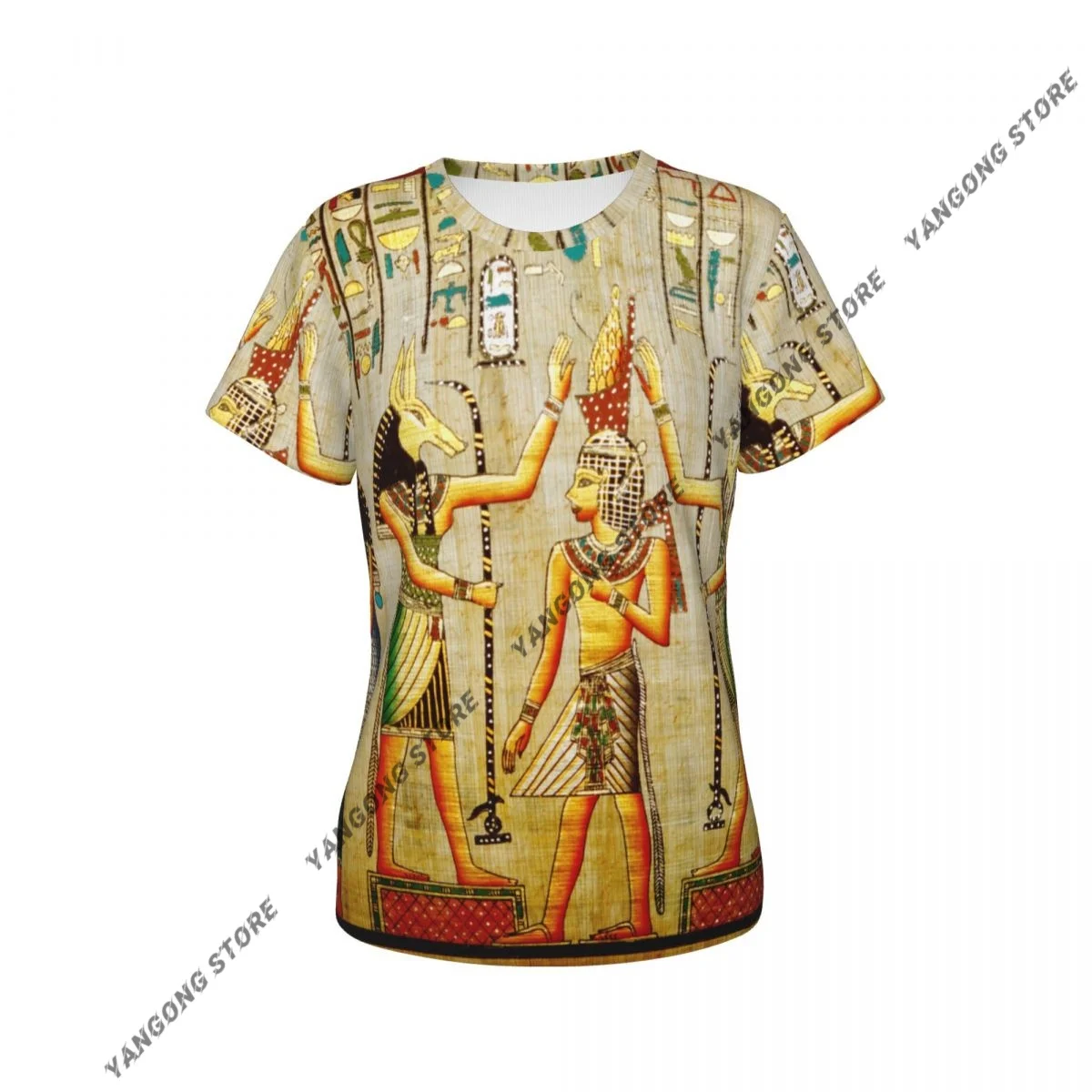 عارضة الصيف امرأة نحيل تي شيرت مجسم ضيق قصير الأكمام س الرقبة المحملة الأساسية مصر القديمة نمط تي شيرت #5