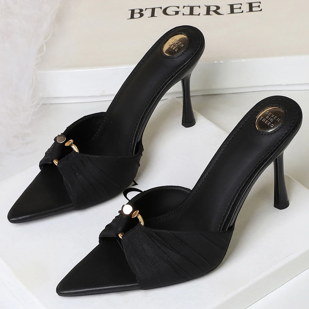 BIGTREE Shoes Pleated Lace Women Pumps Sexy High Heels Pointed Heeled Sandals Women Summer Shoes Stiletto Open Toed Slippers