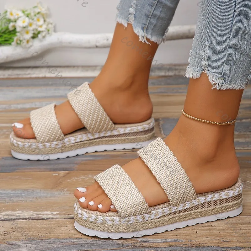 Espadrilles Bottom Platform Sandals Women Summer Fashion Weaving Thick Sole Slippers Woman Non Slip Comfort Sandalias Mujer 2025