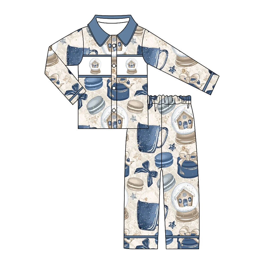 

Latest design macaron dessert print children's clothing children's pajamas heart-shaped pocket pajamas baby set